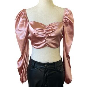 SR Satin Puffy Sleeve Crop Top